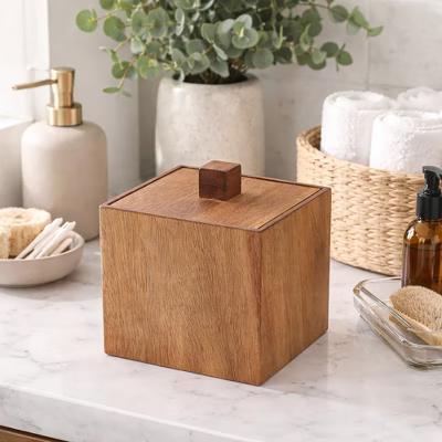Square Acacia Wood Storage Box with Lid - Image 9