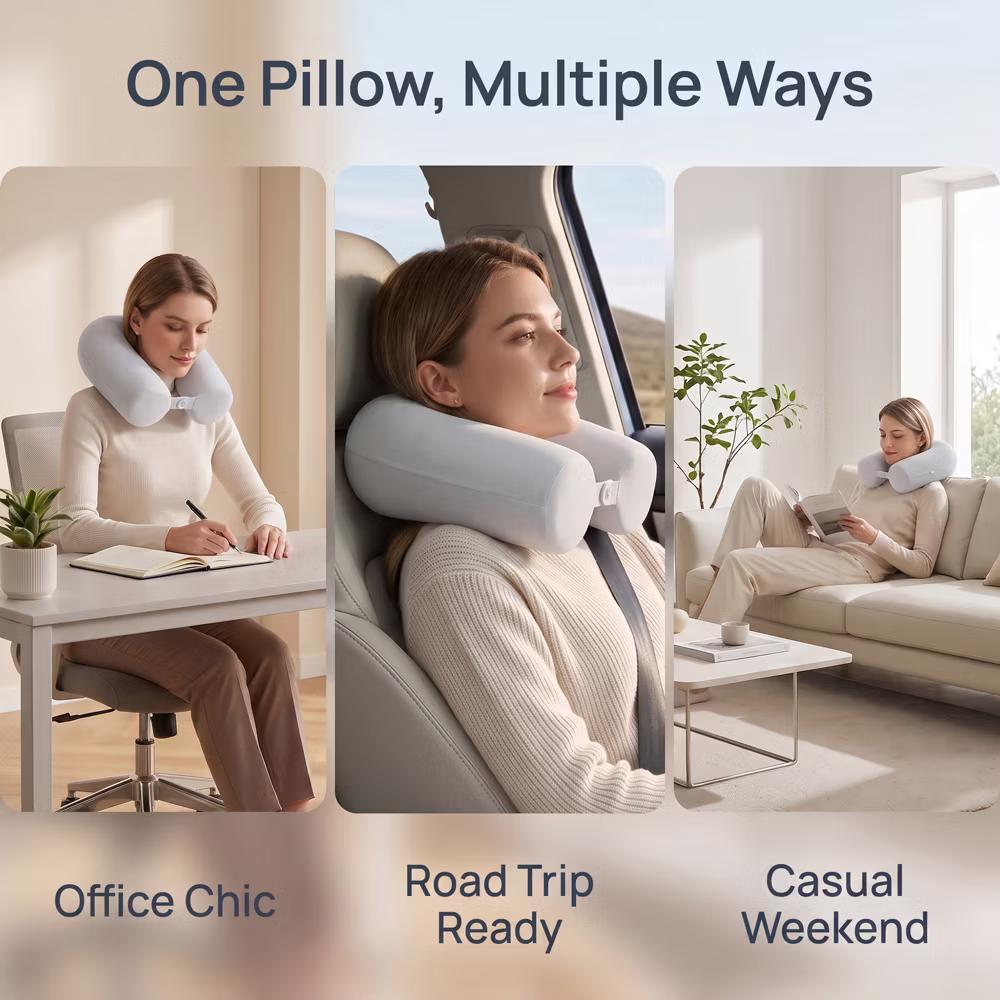 U‑Shaped Memory Foam Nap Pillow with Snap Closure for Desk and Travel Use 1Pc - Image 12