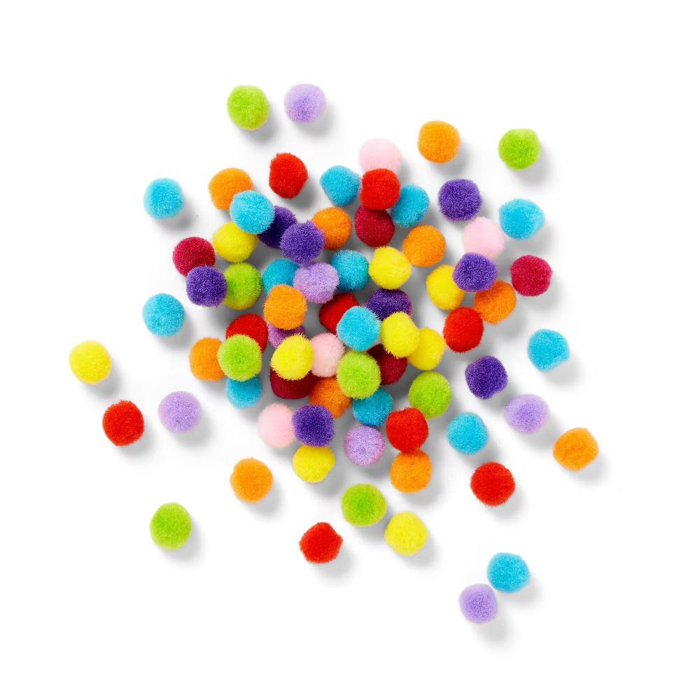 200ct Mini Pom-Poms - Multicolor Craft Embellishments, Tiny Acrylic Poms, Ages 6