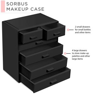 6 Drawer Makeup Organizer Case - Storage for Vanity, Bathroom, Dorm, Closet, and more -Large, 2 Small Drawers