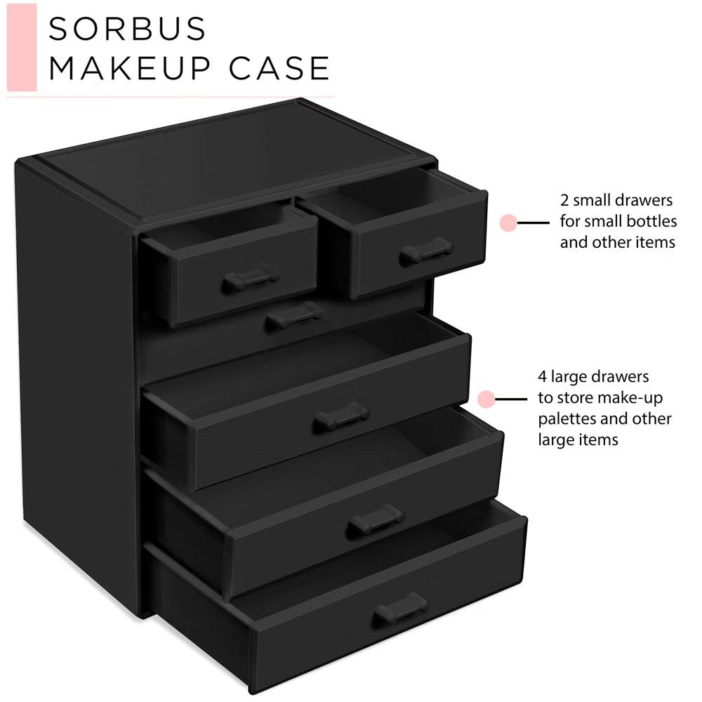 6 Drawer Makeup Organizer Case - Storage for Vanity, Bathroom, Dorm, Closet, and more -Large, 2 Small Drawers