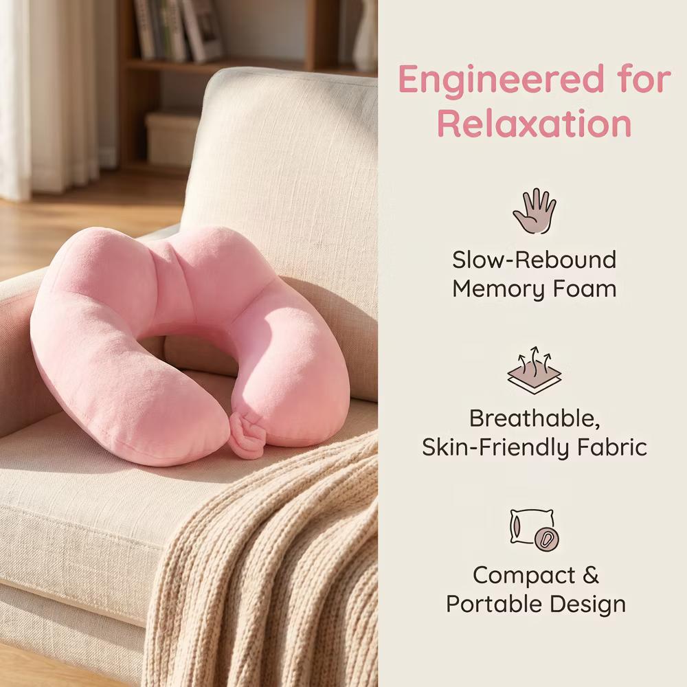 U‑Shape Memory Foam Travel Neck Pillow with Snap Closure Plush Cover 1Pc - Image 20