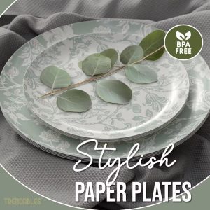 Earthtrends Floral Paper Plates Party Set for 32 Guests | Includes 32 Small 8" Dessert Plates & 32 Large 10" Dinner Disposable Plates | Gracy