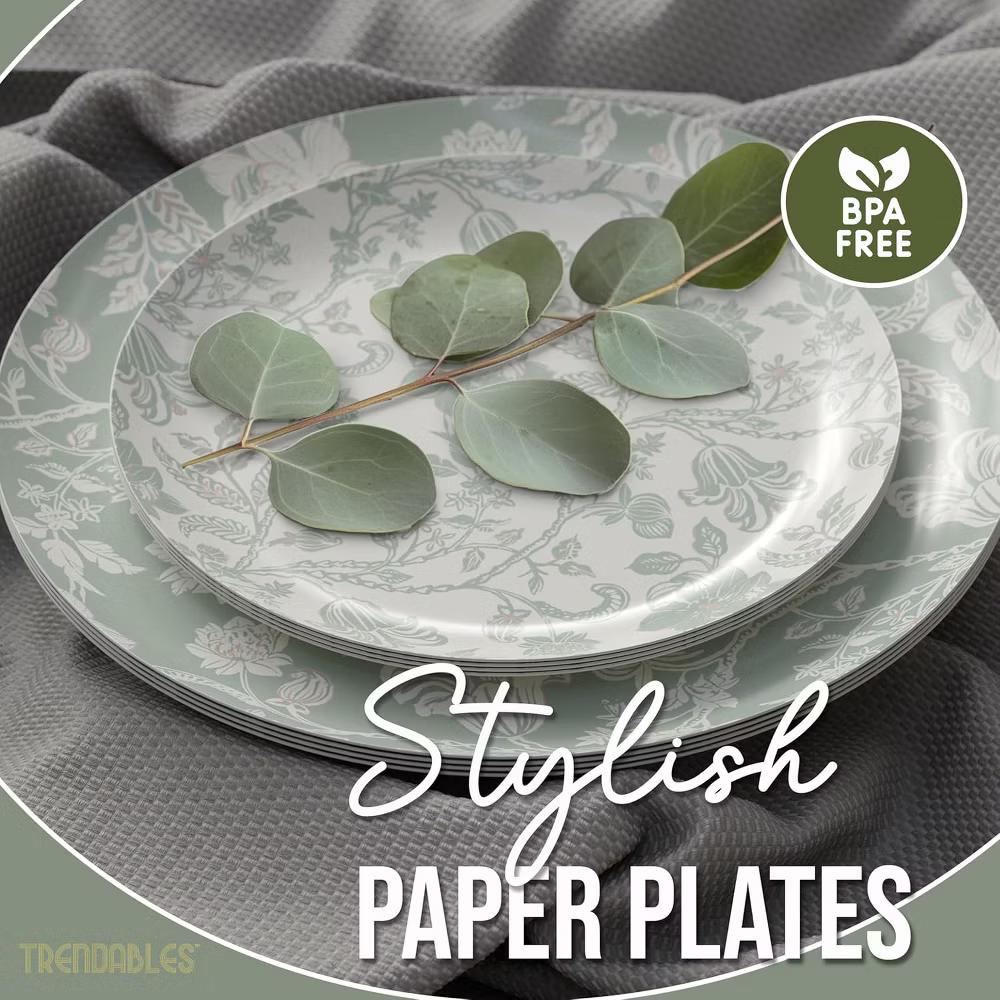 Earthtrends Floral Paper Plates Party Set for 32 Guests | Includes 32 Small 8" Dessert Plates & 32 Large 10" Dinner Disposable Plates | Gracy