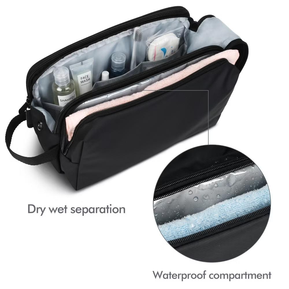 Tirrinia Travel Toiletry Bag Hanging, 3 Compartments Zipper Travel Makeup Bag For Weekender Cosmetic Travel Bags (Black) - Image 3