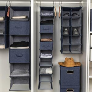 Household Essentials Set of 2 Collapsible Cotton Blend Cube Storage Drawer with Handle Denim