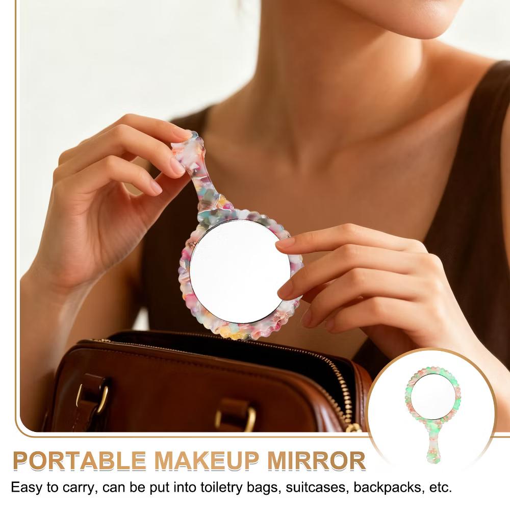 Oval Vintage Acetic Acid Handle Cosmetic Travel Hand Held Mirror - Image 18