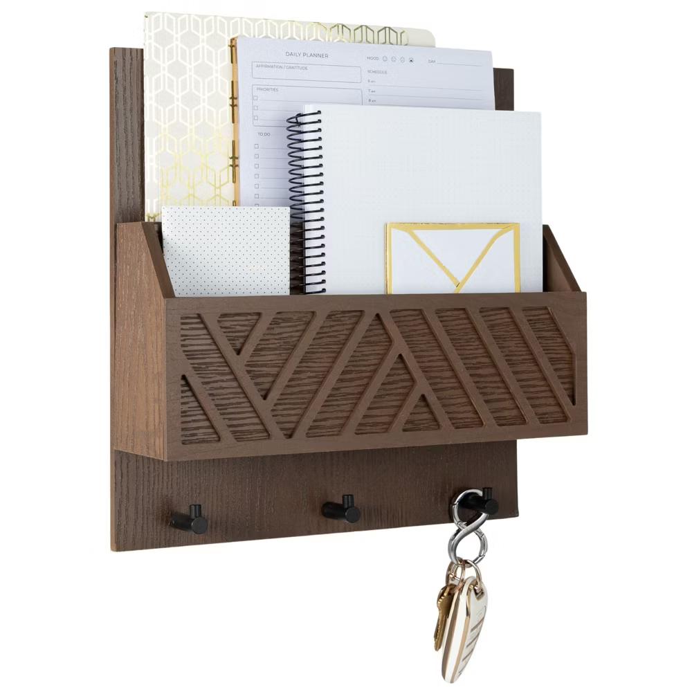 Wall Mounted Mail Organizer with 2 Slots and 3 Hooks – Multiple Finishes – MDF Wood - Image 7