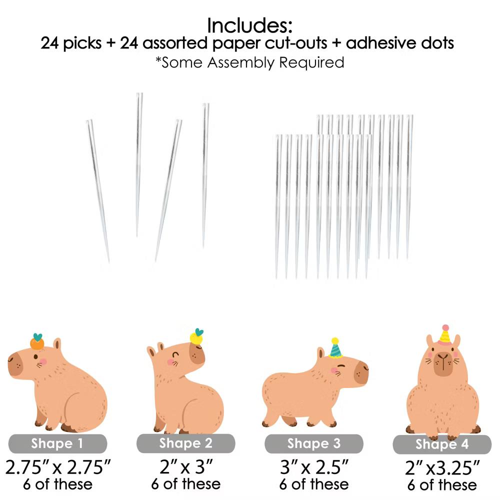 Capy Birthday - Dessert Cupcake Toppers - Capybara Party Clear Treat Picks - Set of 24 - Image 5