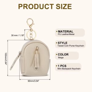 PU Leather Cute Backpack Mini Makeup Organizer Keychain with Tassel