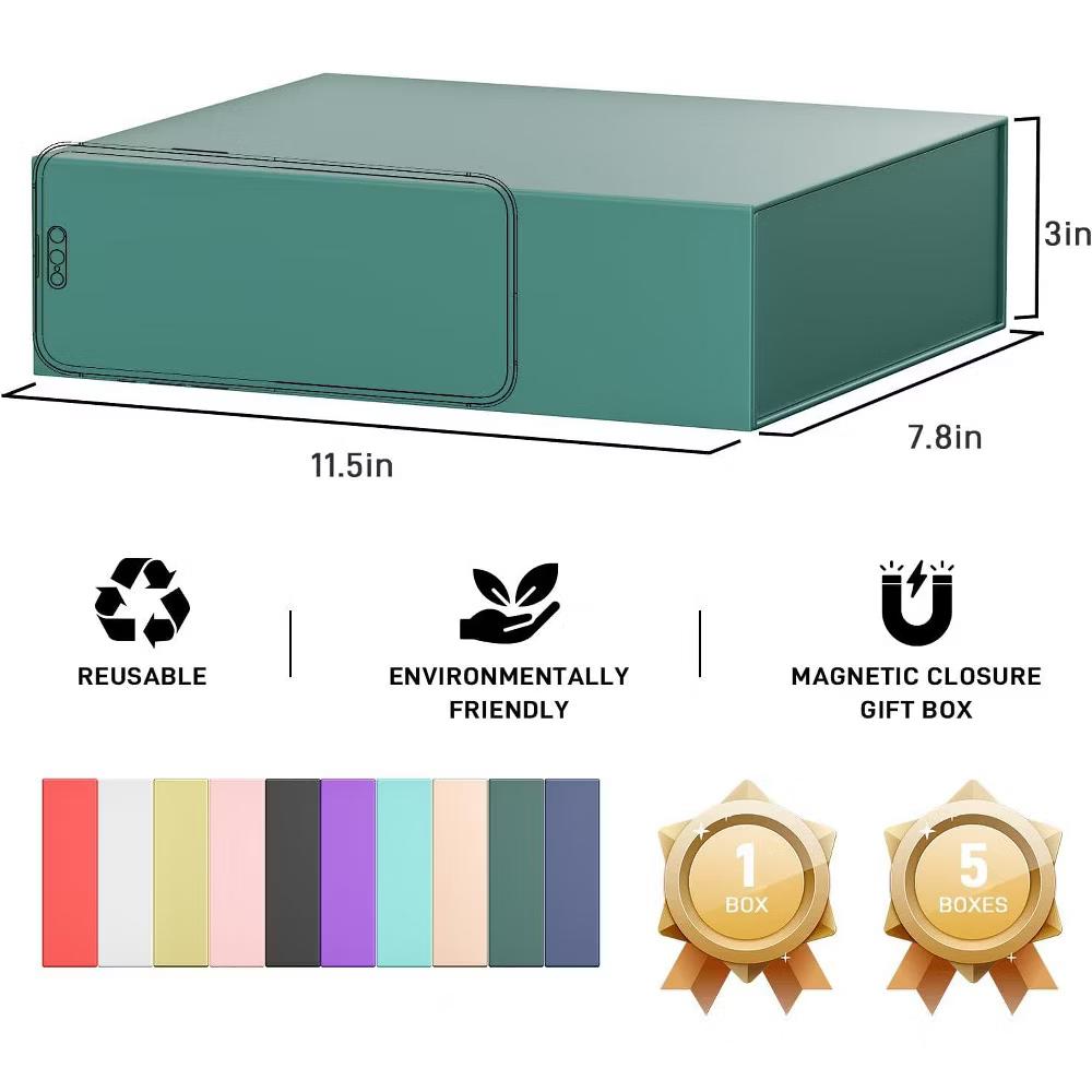 1 Pack Forest Green Gift Box with Lid 11.5x7.8x3 Inch Magnetic Closure Includes Card and Ribbon for Clothing and Gifts - Image 5