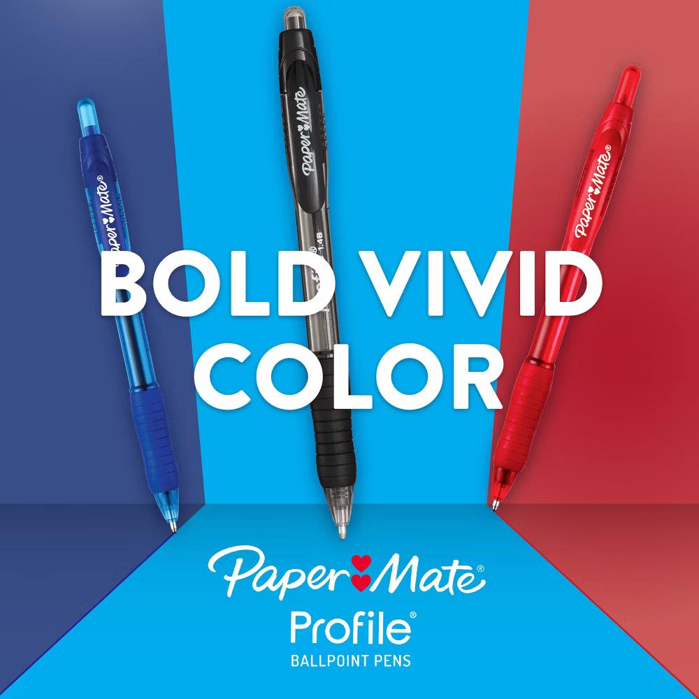Paper Mate Profile 8pk Ballpoint Pens 1.4mm Bold Tip Black: Retractable, Contoured Grip, Pocket Clip, Stationery & Office Supplies - Image 6