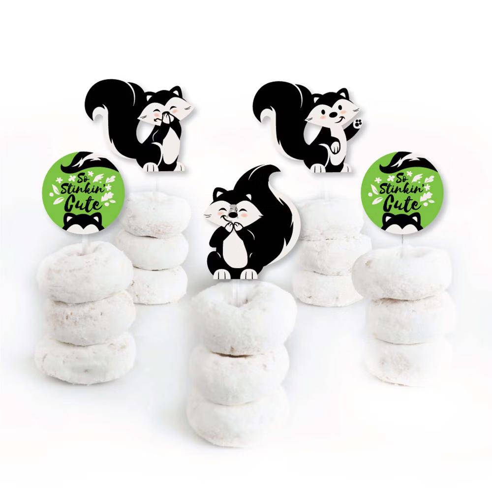 Little Stinker - Dessert Cupcake Toppers - Woodland Skunk Baby Shower or Birthday Party Clear Treat Picks - Set of 24 - Image 2