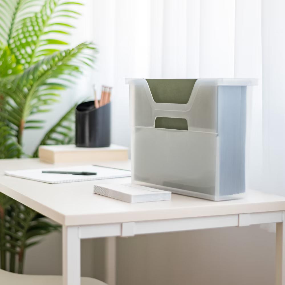 USA Portable Letter Size Desktop File Box with Open Lid, Side Handles, Hanging File Folders - Image 29