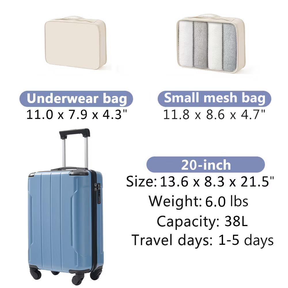 20" Hardshell Carry-On Luggage with 2 Packing Cubes & Spinner Wheels & TSA Lock, Lightweight ABS Suitcase - ModernLuxe - Image 35