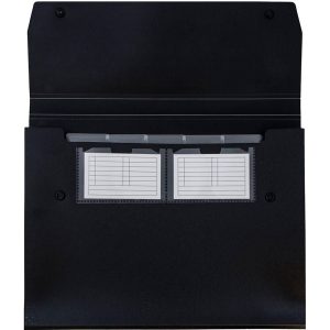 9" 13" 6 Pocket Plastic Expanding File Folder with Snap Closure - Letter Size - Black: Accordion Organizer