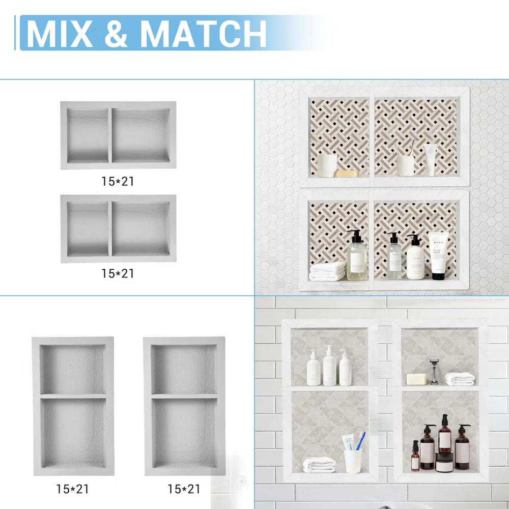 12"×25.5" Recessed Tile Ready Shower Niche with Double Storage Shelf, Square Corner Wall Insert Bathroom Shower Organizer - Image 5