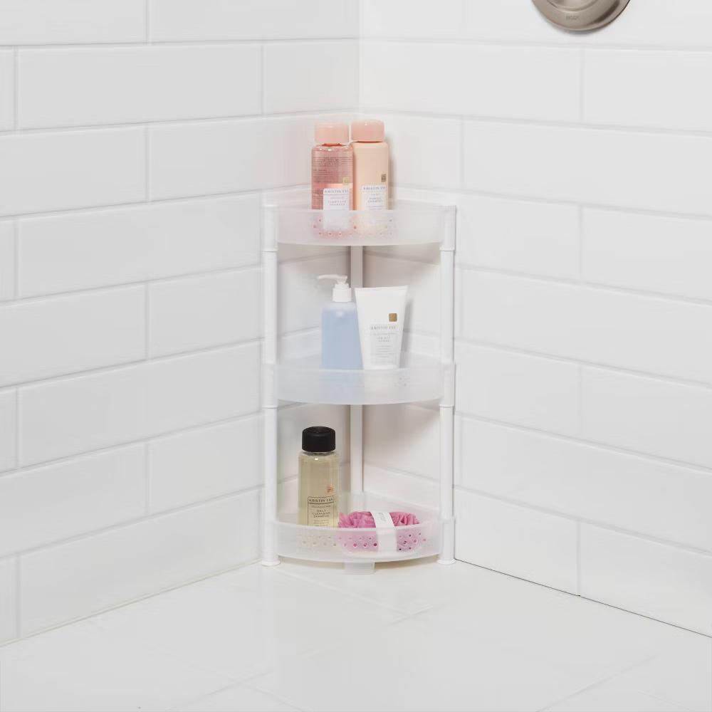 Trilateral Tower Caddy White - Plastic, Rust-Resistant Bath Organizer for Dorm
