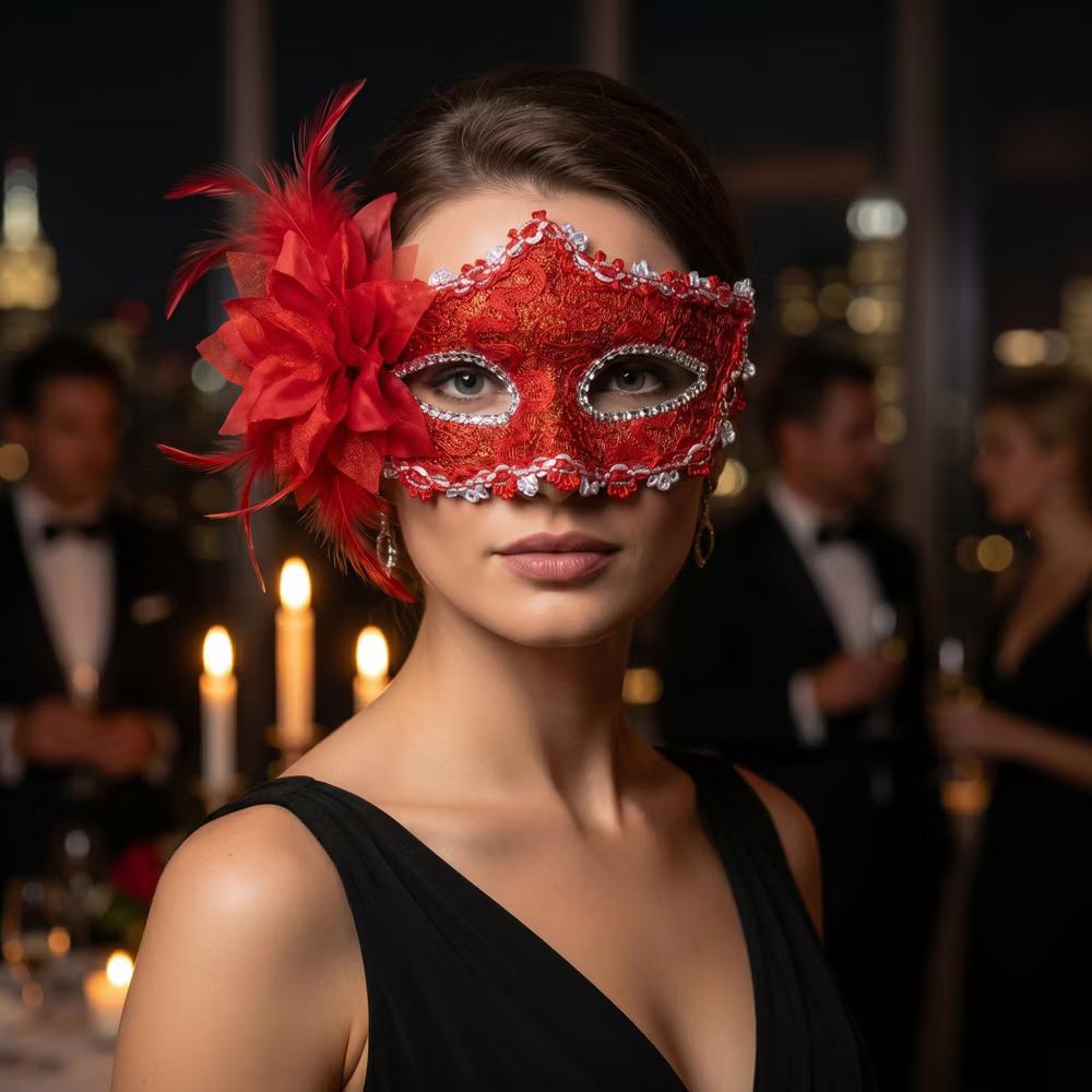 Venetian Masquerade Side Flower Rose Eye Mask for Halloween Costume Party Decor - Image 43