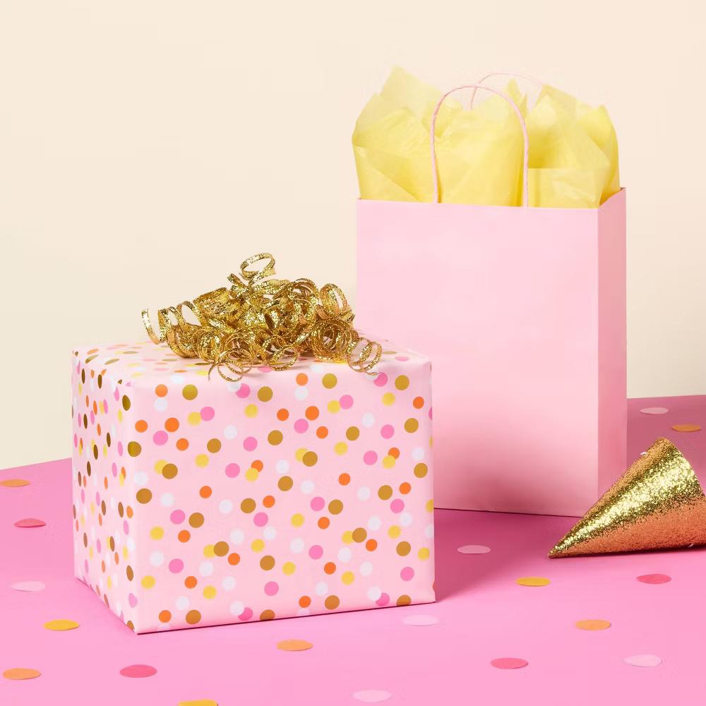 Foil Dot Wrapping Paper Pink - Multicolor Polka Dots, Classic Patterns, 94.5" 30" Gift Wrap - Image 3