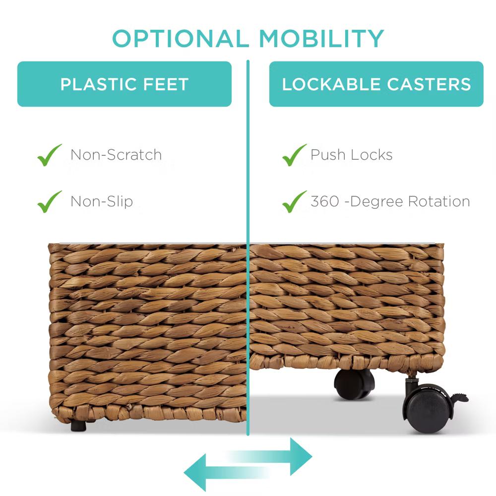 Best Choice Products Hyacinth Rolling Filing Cabinet Mobile Organizer Storage Basket w/ Lid, Locking Wheels - Natural - Image 9