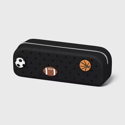 Single Zip Silicone Pencil Pouch Black with Sports Charms - Image 2