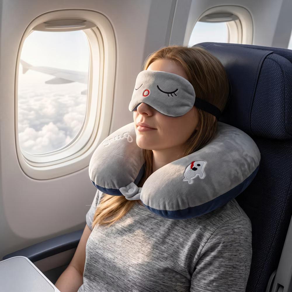 U‑Shape Memory Foam Travel Pillow Set with Decor Embroidery and Eye Mask 1Pc - Image 8