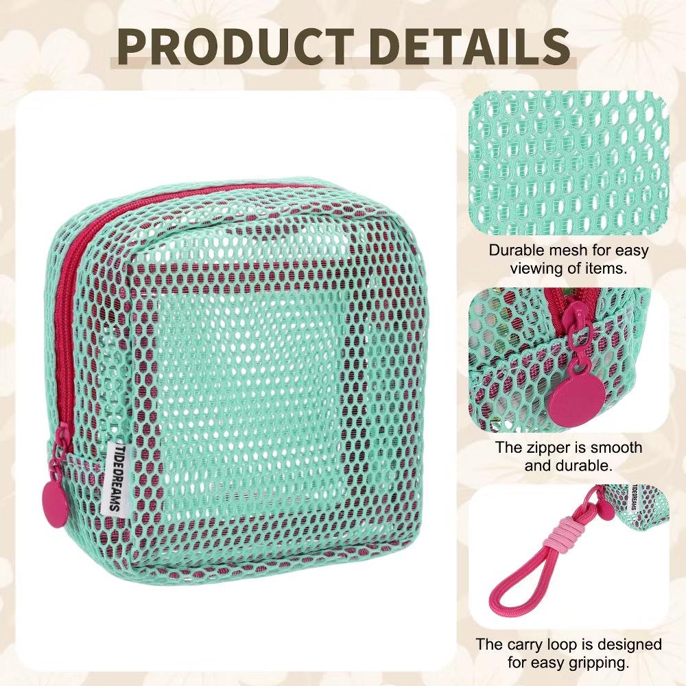 Mesh Travel Toiletry Organizing Zipper Mini Makeup Bag with Strap 4.7" - Image 26