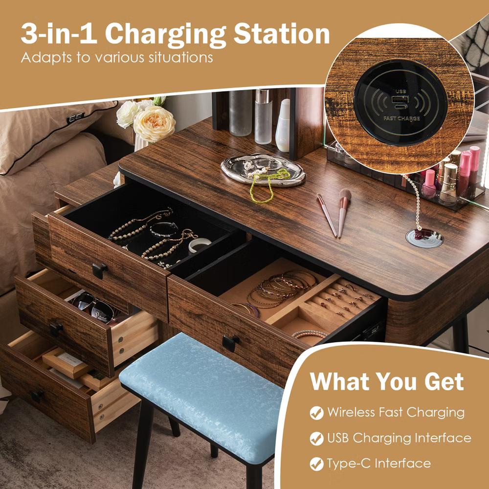Vanity Set with Dimmable Lighted Mirror 3 Lighting Modes - Image 7