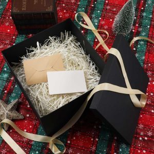 Large Gift Box with Lid 12x12x10 Inches Black Gift Packaging for Birthdays Christmas Anniversaries 1 Piece with Ribbon Card