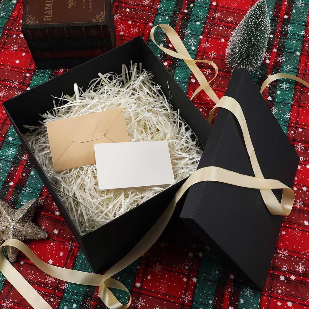 Large Gift Box with Lid 12x12x10 Inches Black Gift Packaging for Birthdays Christmas Anniversaries 1 Piece with Ribbon Card
