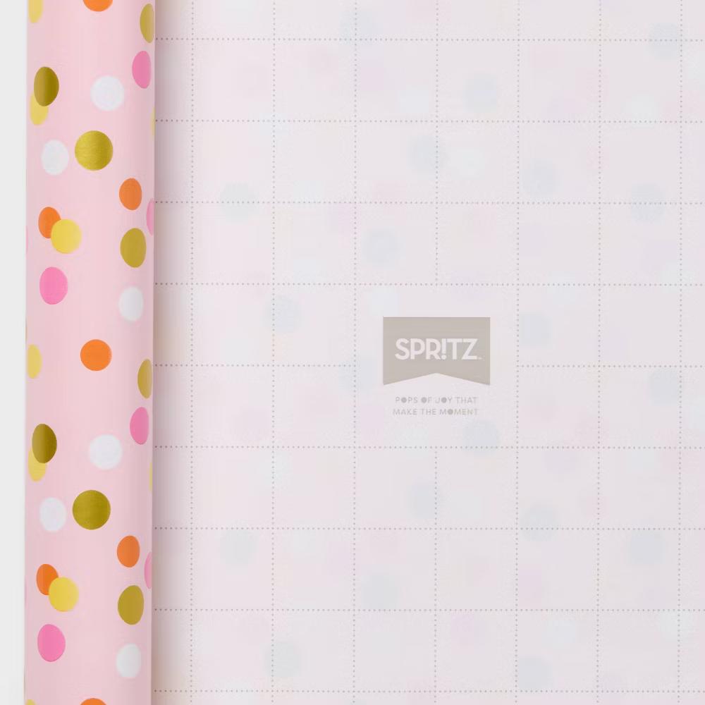 Foil Dot Wrapping Paper Pink - Multicolor Polka Dots, Classic Patterns, 94.5" 30" Gift Wrap - Image 2