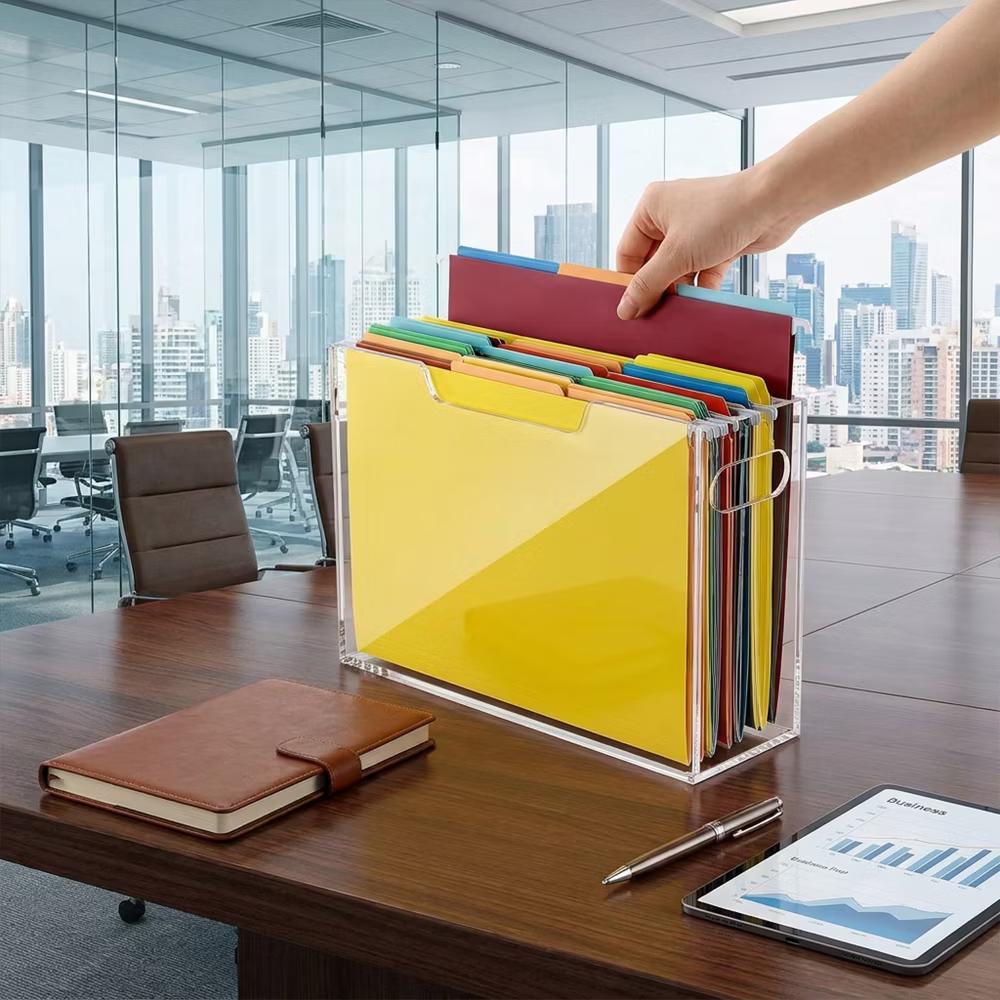 File Organizer Box for Letter Size Hanging Folders, Acrylic Desk File Holder with Portable Handle, Clear Modern Document Storage Rack for Office - Image 22