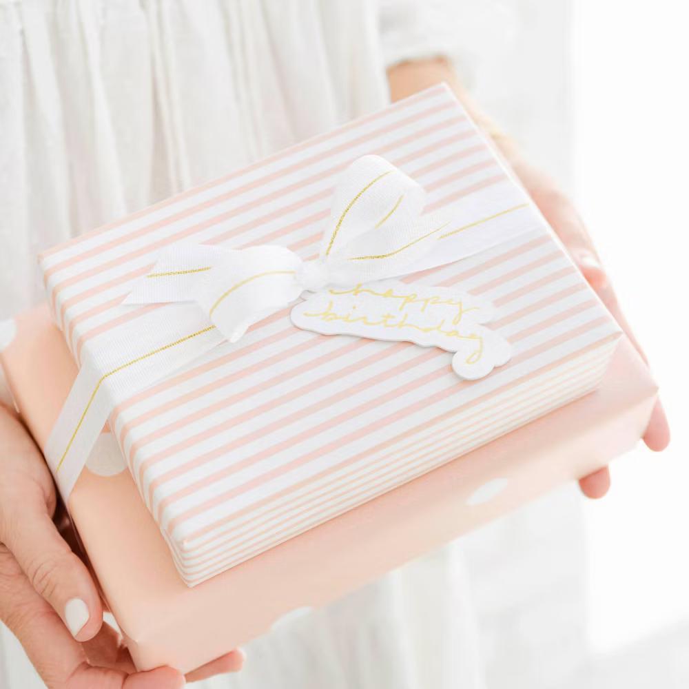 2pk 118"x30" Polka Dot and Striped Wrapping Paper Set Pink/White