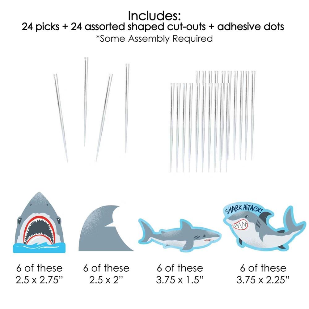 Shark Zone - Dessert Cupcake Toppers - Jawsome Party or Birthday Party Clear Treat Picks - Set of 24 - Image 5