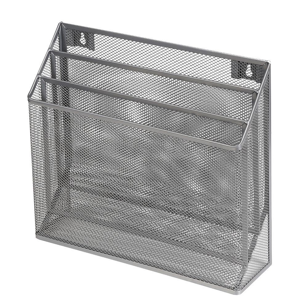 Mesh Hanging File Sorter with Keyholes Silver - Steel File Organizer & Holder, Hanging Storage Bin - Image 2