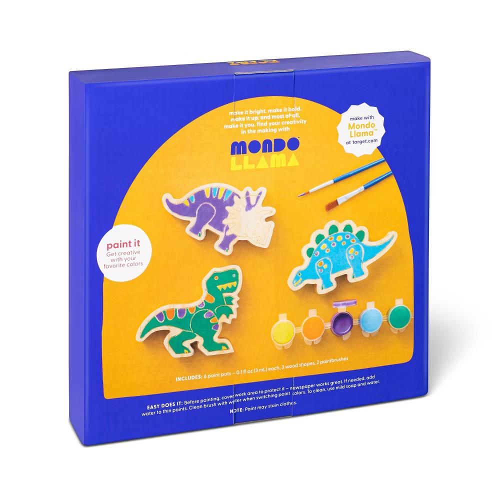 3pk Paint-Your-Own Wood Dinosaur Set - Non-Toxic Craft Kit with Acrylic Paints & Brushes for Kids 3