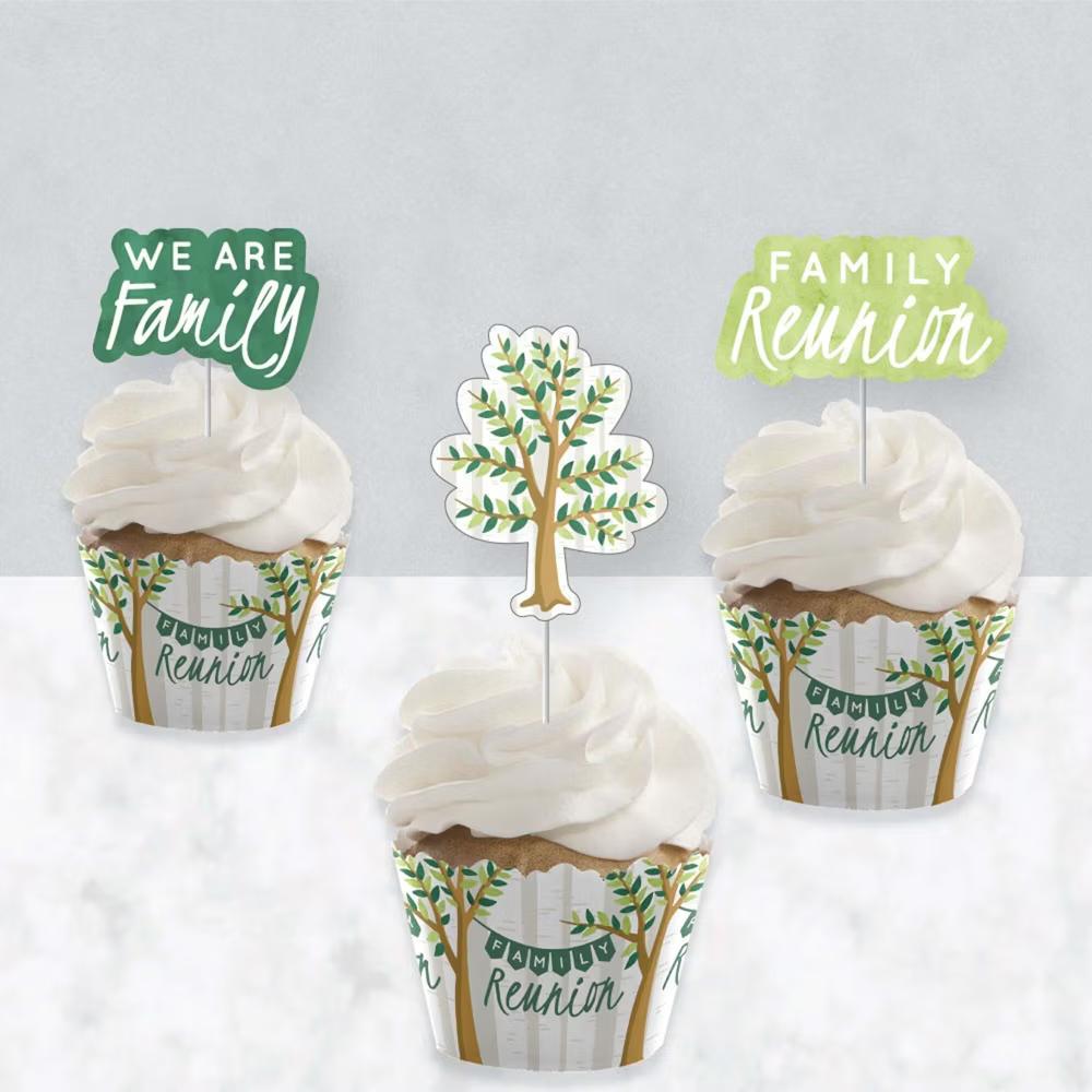 Family Tree Reunion - Cupcake Decoration - Family Gathering Party Cupcake Wrappers and Treat Picks Kit - Set of 24 - Image 3