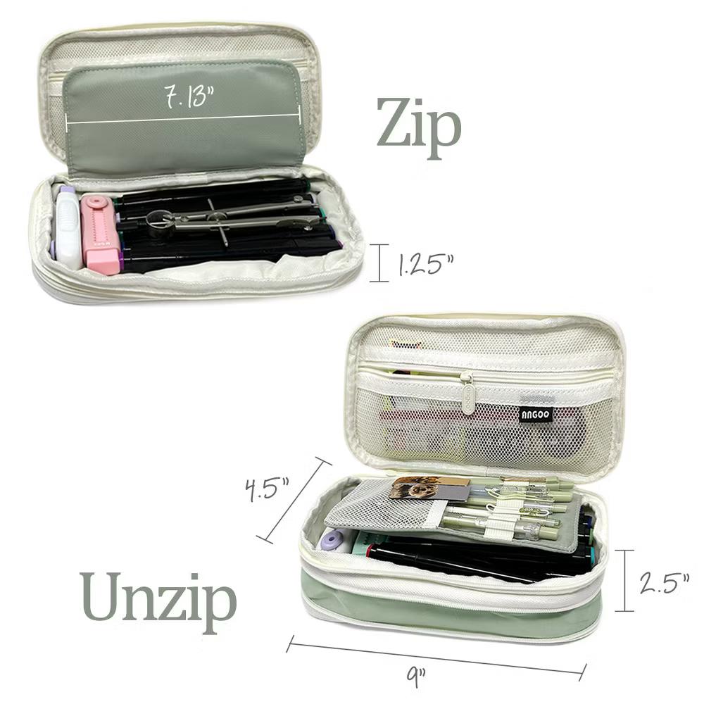 Large Capacity Pencil Case, Expandable Pencil Pouch for Stationery Tools, Pistachio Green - Image 6