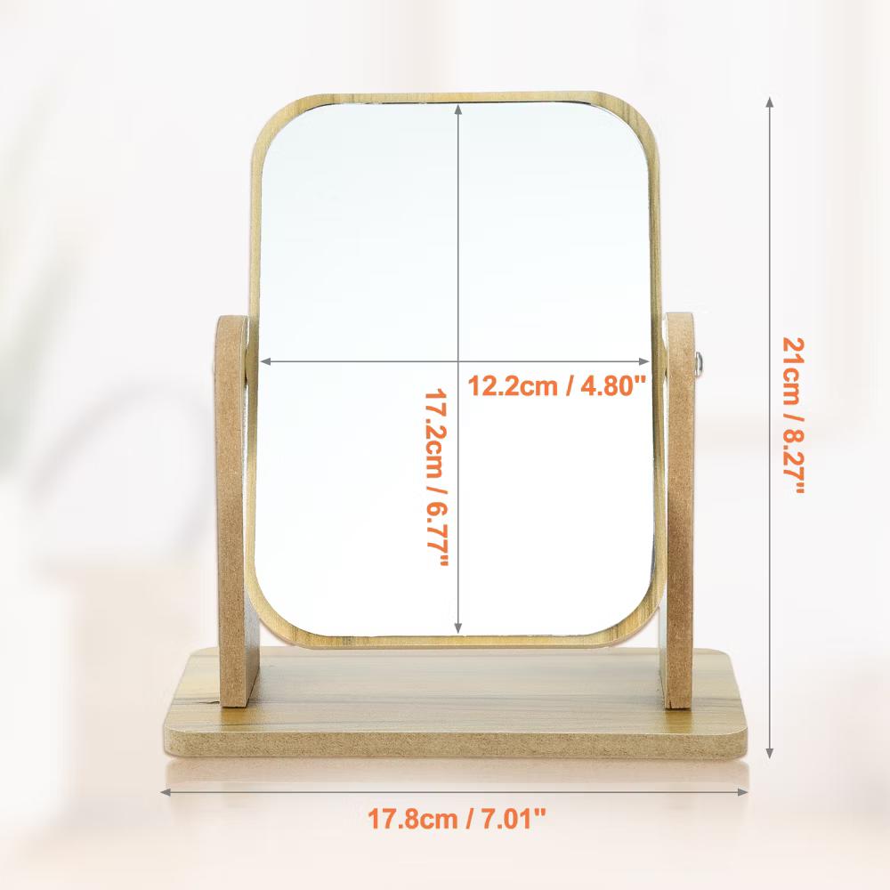 Natural Wooden Rotating Makeup Mirror Beige 1 Pc - Image 9