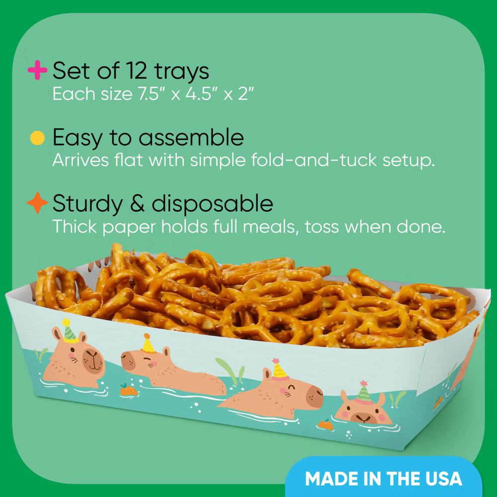 Capybara Party Paper Food Trays, Disposable Double-Sided Paper Food Holders for Nachos, Hot Dogs, French Fries - 12 Ct - Image 2