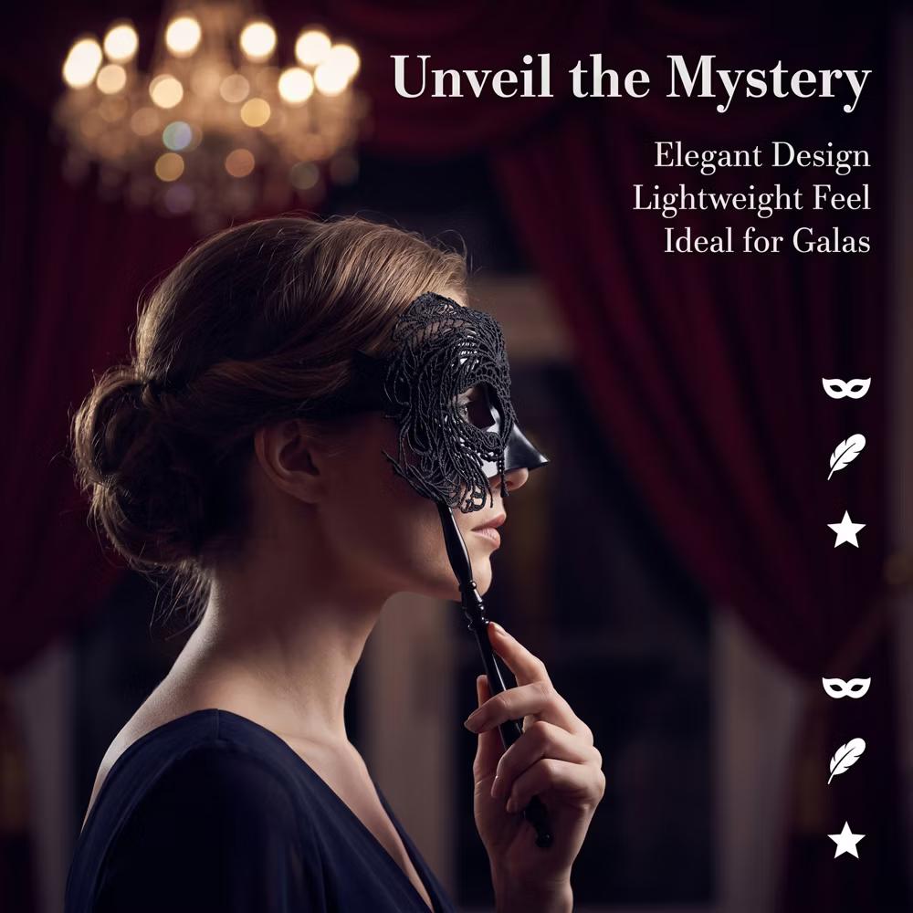 Handheld Masquerade Molded Venetian Plastic Eye Mask with Stick - Image 17
