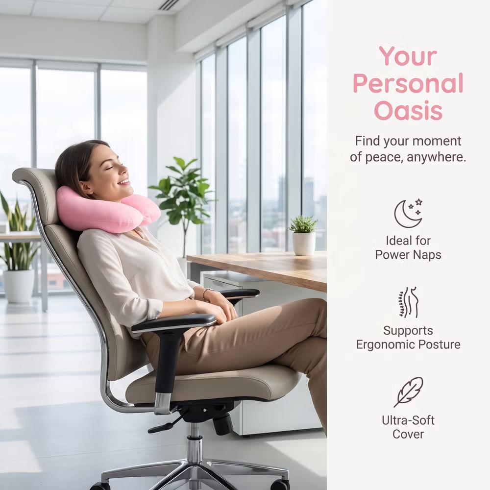 U‑Shape Memory Foam Travel Neck Pillow with Snap Closure Plush Cover 1Pc - Image 17