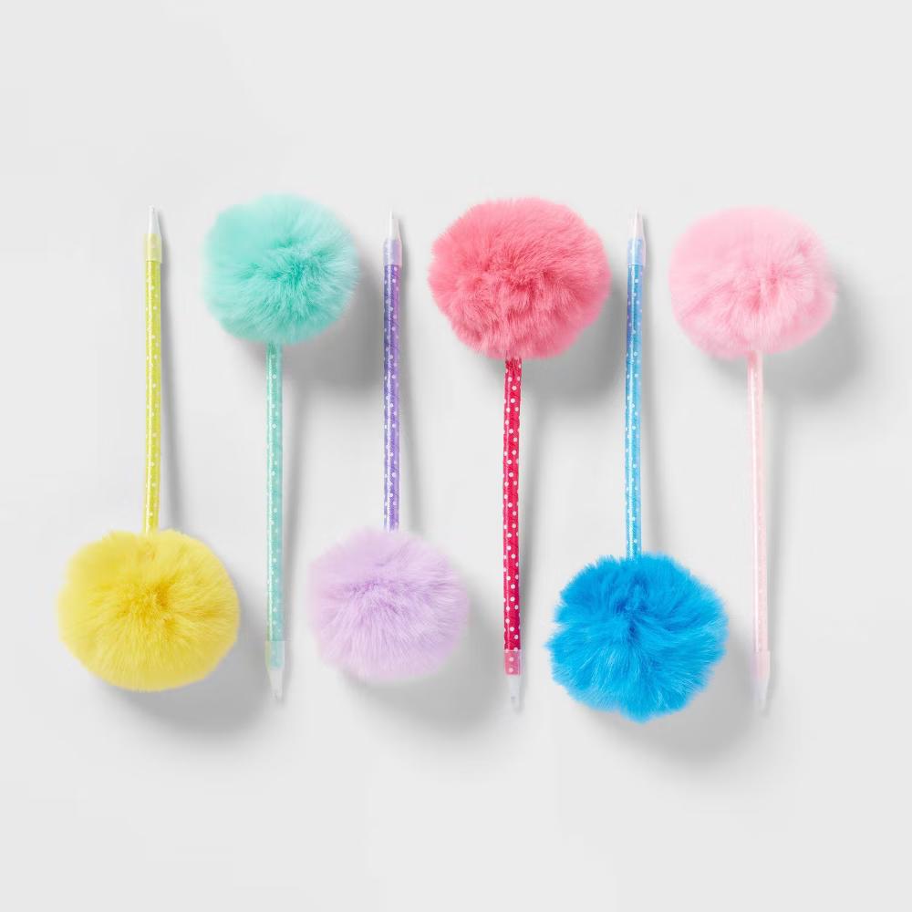 6ct Puff Party Favor Pens - Fluffy Multicolor Princess Theme, Birthday & All Occasions, Ages 6 - Image 2