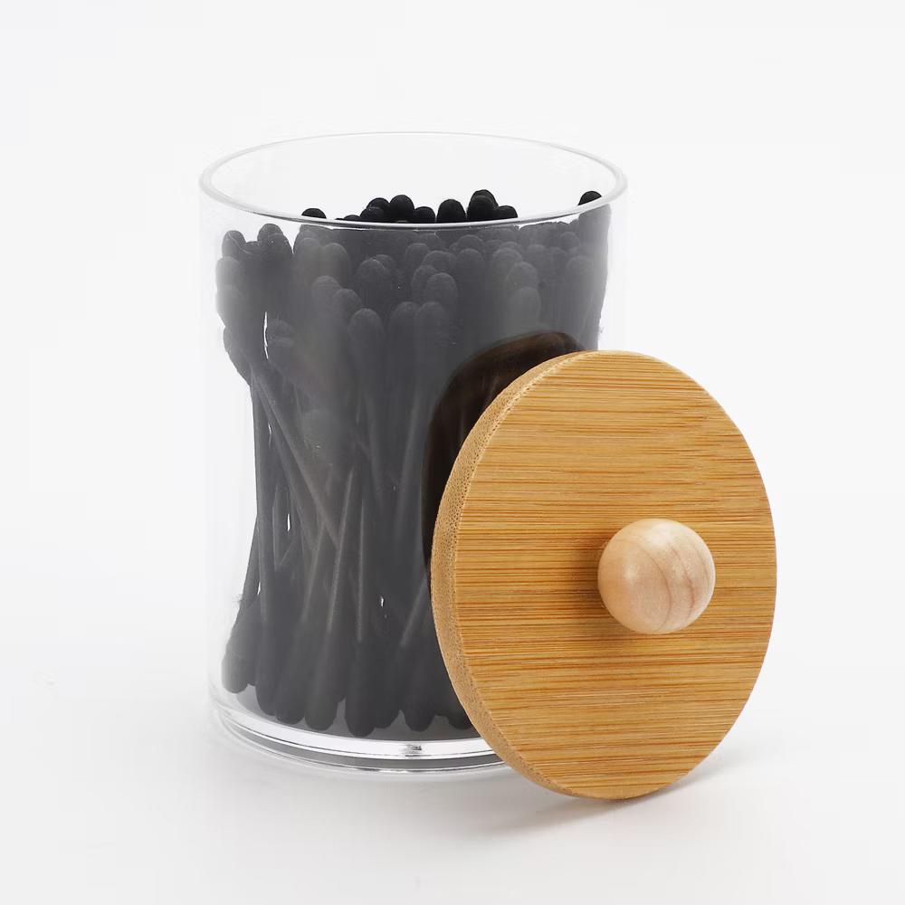 Acrylic Bamboo Wood Cotton Swab Jar Clear Wood Color 1 Pc - Image 3