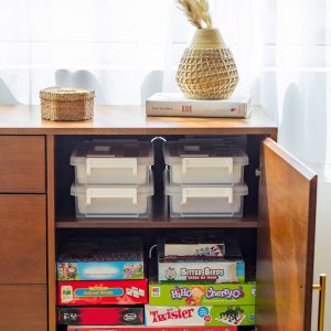 USA Clear Plastic Storage Bins with Lids, Organizing Container for Paper and Craft, Stackable