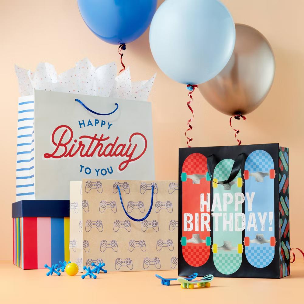Happy Birthday to You' Boys Small Gift Bag - Multicolored Typography, 10x12.75x5, Paper - Image 2