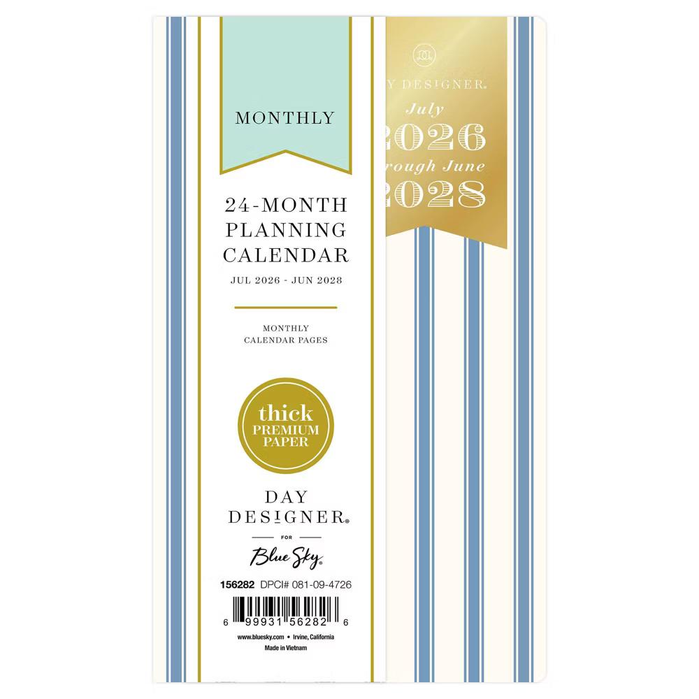 Day Designer 3.625"x6.125" 2026-2027 Planner Cabana Stripe Blue Matte Laminated Monthly 24 Months Stapled - Image 8