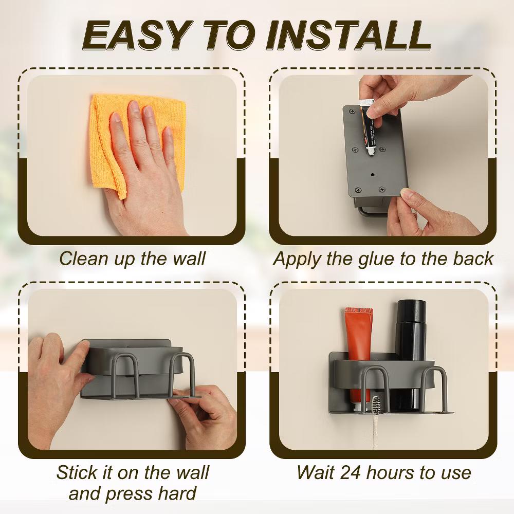 Durable Material No-Drill Installation Practical Design Versatile Use Toothbrush Holder - Image 3