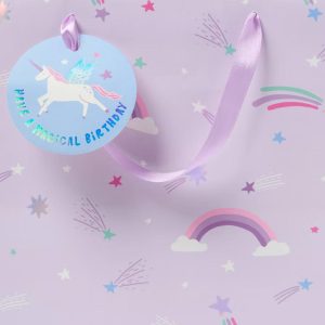 Medium Unicorn Rainbow Birthday Gift Bag with Tag Purple